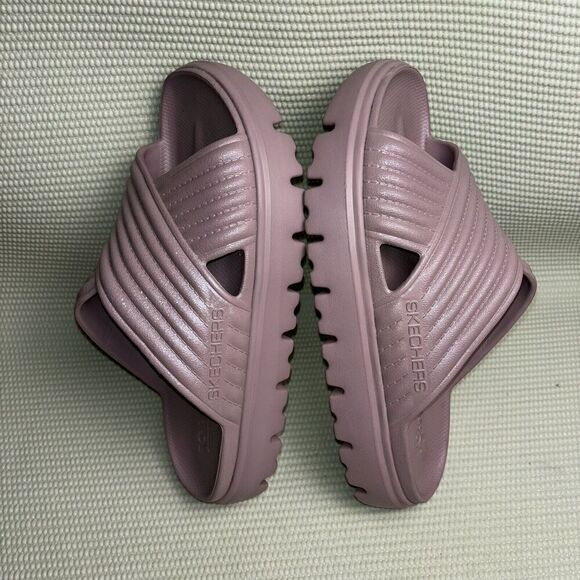 Skechers Foamies Platform Sandals Slides Women’s Size 9 Purple Glitter - Picture 6 of 8